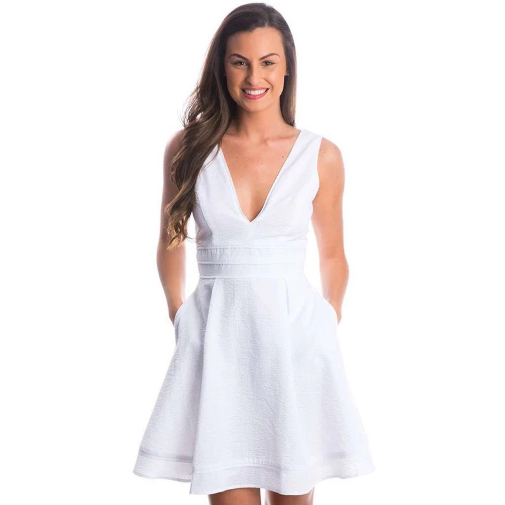 Lauren James White Sleeveless Woman’s Seersucker Dress XS Fit and Flare